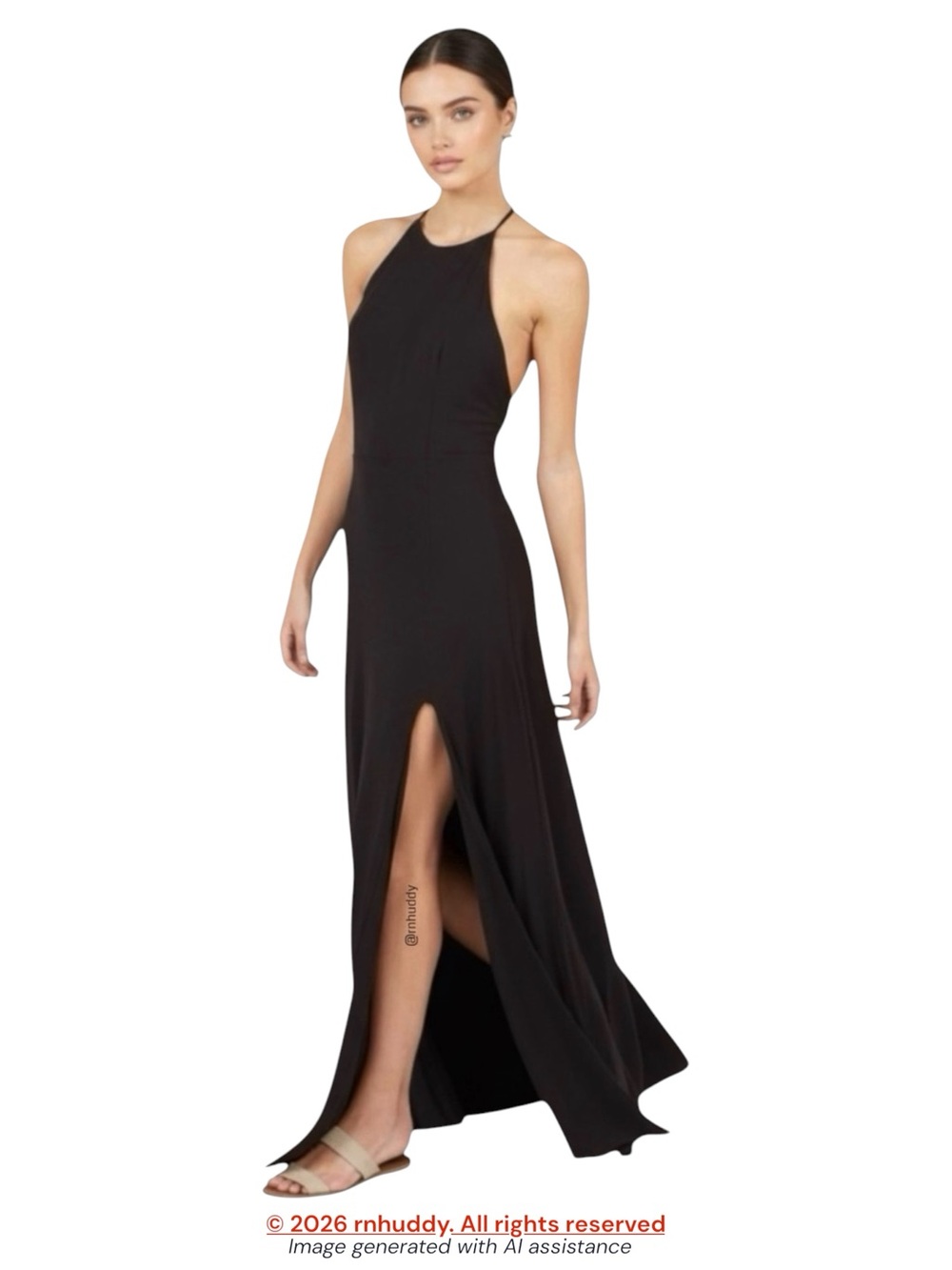Revolve Delacy L black High Neck Halter Modal Jersey Maxi Dress